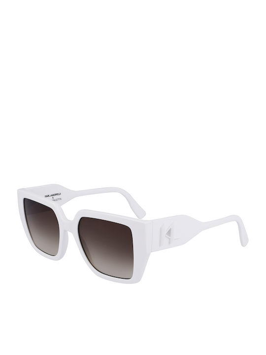 Karl Lagerfeld Women's Sunglasses with White Plastic Frame and Brown Gradient Lens KL6098S-105