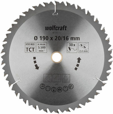 Wolfcraft 6735000 Cutting Disc Wood 190mm with 30 Teeth 1pcs