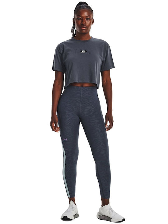 Under Armour Дамски Crop Топ Памучен Къс Ръкав Сив