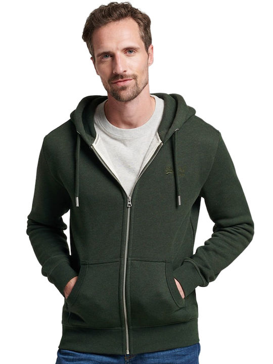 Superdry Vintage Logo Men's Sweatshirt Jacket with Hood and Pockets Olive Marl