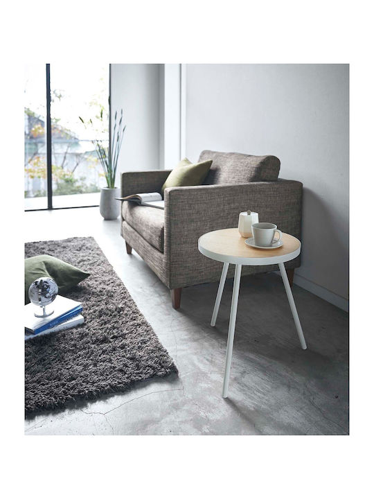 Rund Beistelltisch aus Massivholz Beige B48xT49xH50cm
