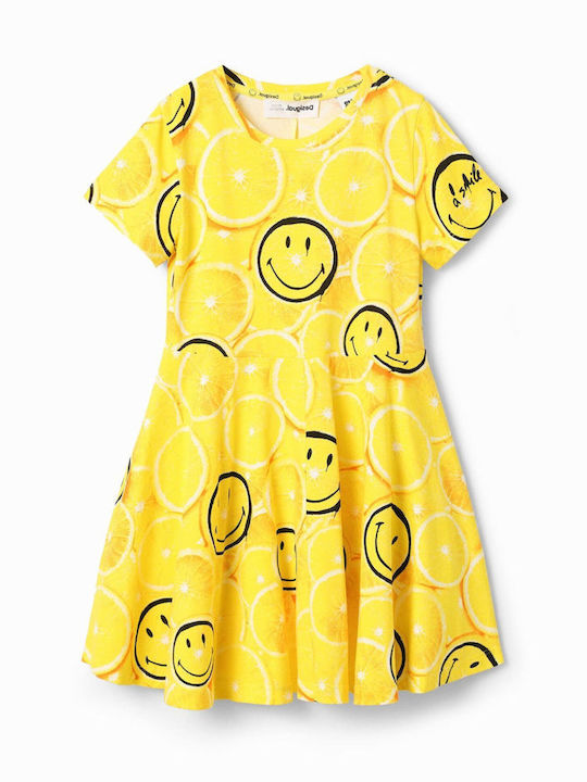 Smiley Limon Children's Dress Short Sleeve Yellow