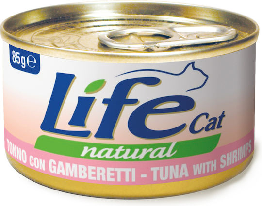 Lifecat Natural Hrană Umedă pentru Pisici Adulte în Conservă cu Creveți și Ton 85gr