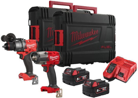 Milwaukee FPP2F3-502X Set Impact Drill Driver & Impact Driver 18V with 2 Batteries 5Ah and Case