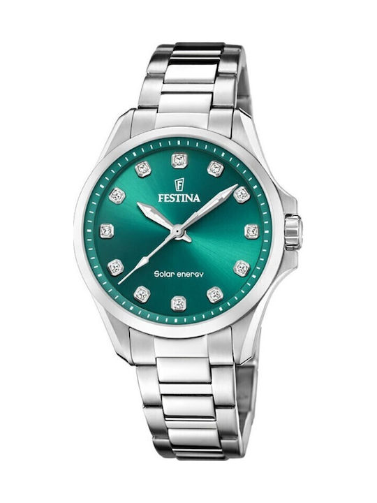 Festina Γυναικείο Ρολόι 34mm Solar με Ασημί Μετ...