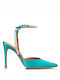 Envie Shoes Pointed Toe Stiletto Turquoise High Heels with Strap