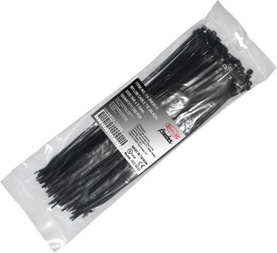 Adeleq Plastic Cable Ties 368mm x 3.6mm in Black Colour (100 pcs)
