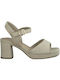 Tamaris Platform Leather Women's Sandals Beige with Chunky Medium Heel