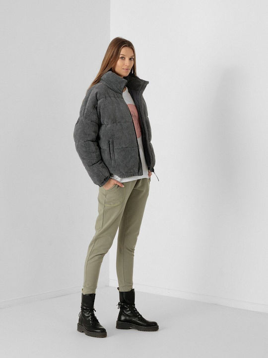 Women's Short Puffer Jacket for Winter Gray