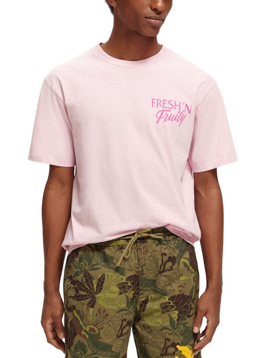 Scotch & Soda Ανδρικό T-shirt Ροζ με Στάμπα