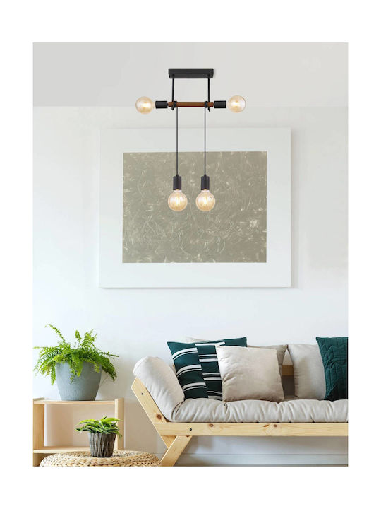 Globo Lighting Heinrich Pendant Light Black Rail for 4 Bulbs E27 39x6x100cm