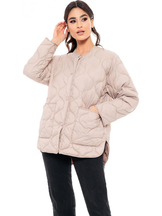 -164 Women's Short Puffer Jacket for Winter Beige