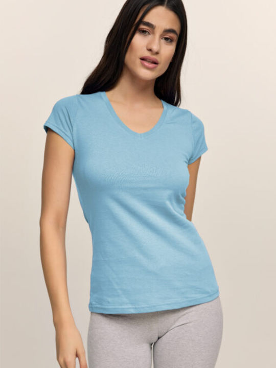 Bodymove 614 Γυναικείο T-shirt Γαλάζιο με Λαιμόκοψη V