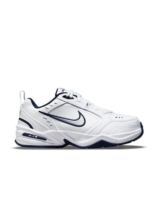 Nike Air Monarch IV Ανδρικά Sneakers White / Midnight Navy / Metallic Silver (πολύ φαρδύ)