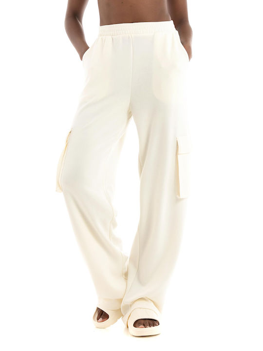 Vero Moda Γυναικείο Ψηλόμεσο Υφασμάτινο Cargo Παντελόνι Λευκό