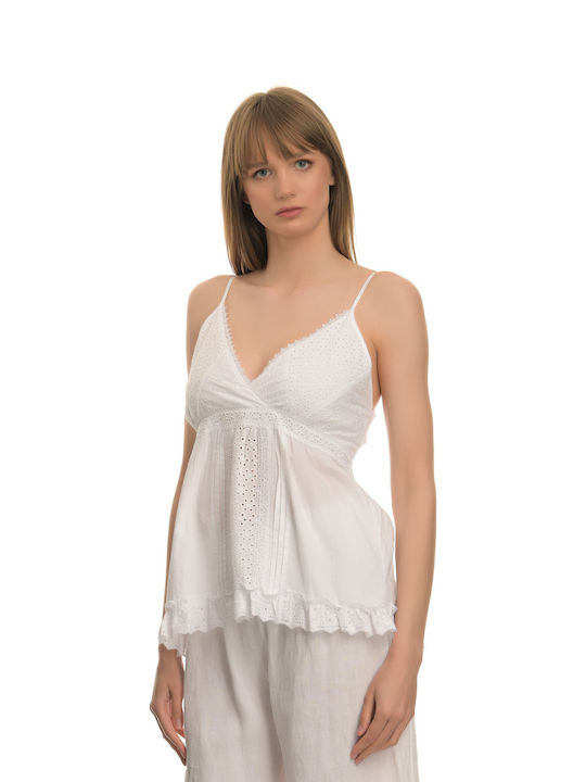 Harlem Women's Summer Blouse with Straps White