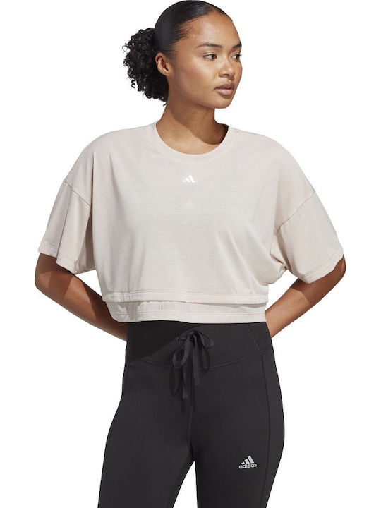 Dance Crop Damen Oversized Crop T-Shirt Schnell trocknend Beige