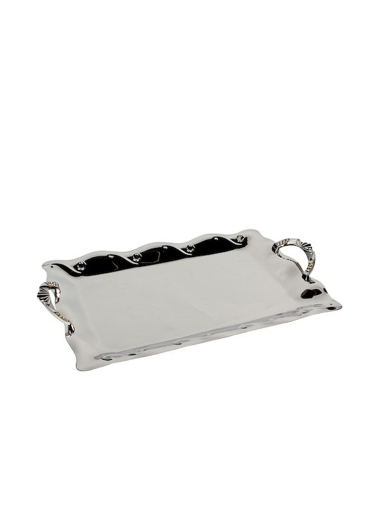 Keskor Rectangular Inox Serving Tray with Handles Silver 56x36cm