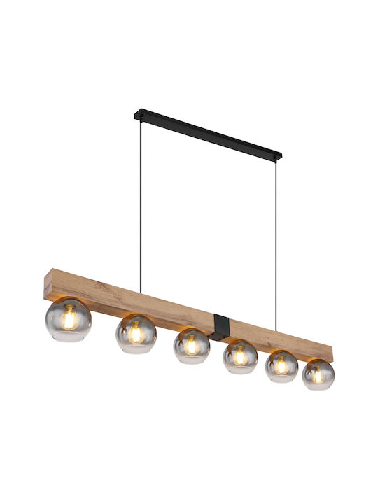 Globo Lighting Moitas Pendant Chandelier Rail for 6 Bulbs E27 Brown