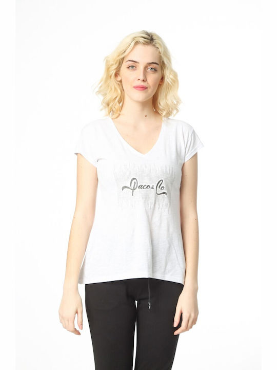 Paco & Co Women's T-shirt with V Neck White