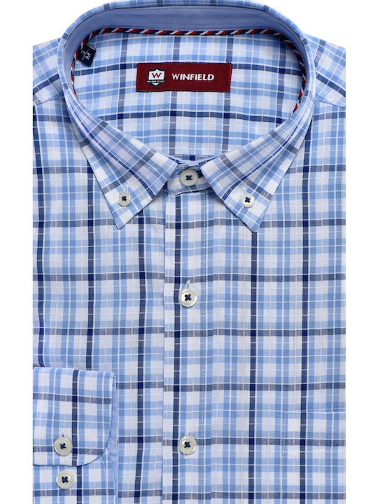 Button down classic fit Winfield Men's Shirt Blue Checkered COTTON CHECK