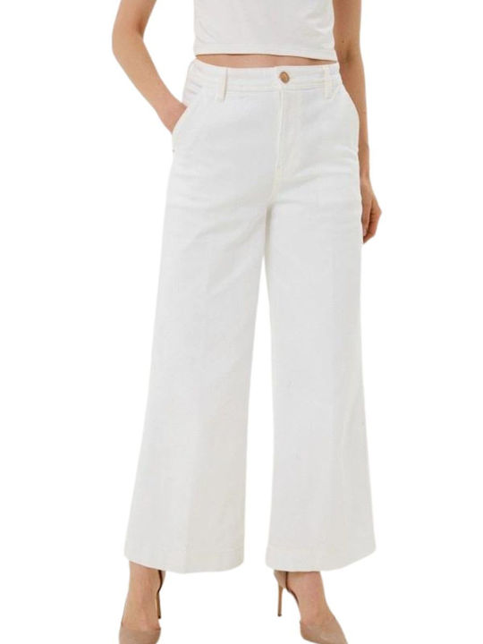 Guess Women's Fabric Trousers in Wide Line White