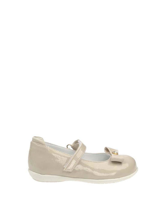 Scarpy Kids Patent Leather Ballerinas with Hoop & Loop Closure Beige