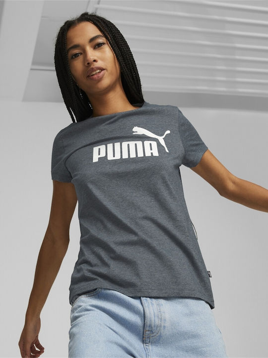 Puma Essentials Logo Heather Women's T-Shirt Gray Logo Print 586876-92