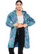 Damen Blue Printed Kurzmantel mit Reißverschluss