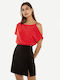 Toi&Moi Women's Summer Blouse with One Shoulder Red