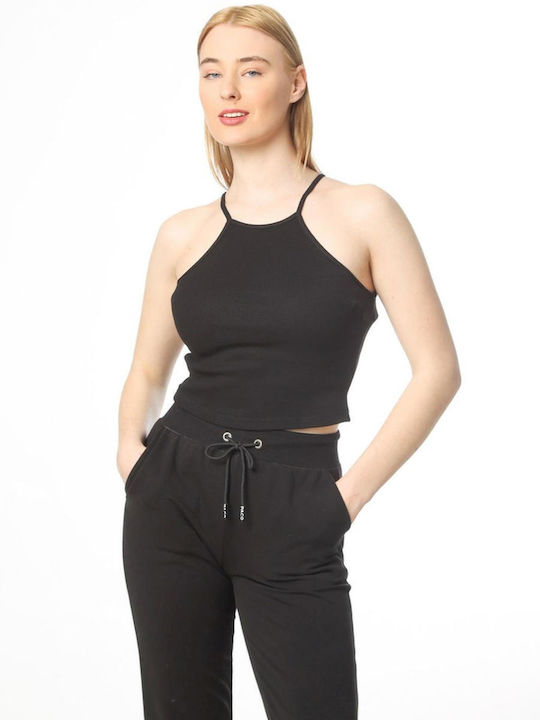 Paco & Co Damen Sommer Crop Top Ärmellos Schwarz