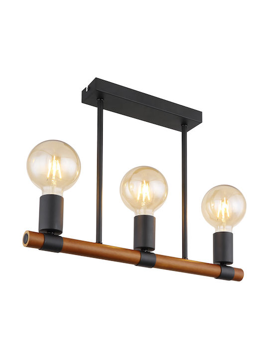 Globo Lighting Heinrich Κρεμαστό Φωτιστικό Μαύρο Ράγα με Ντουί E27 49x6x35εκ.