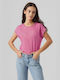 Vero Moda 10284469 Women's Athletic T-shirt Striped Pink