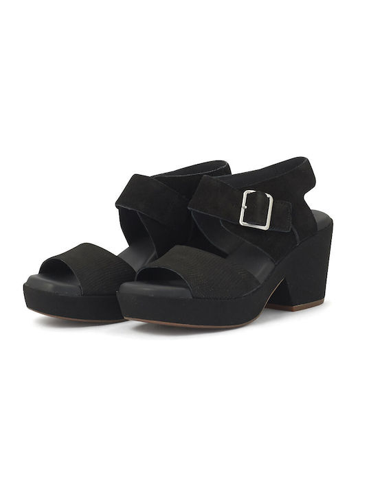 Clarks Leather Women's Sandals with Chunky High Heel In Black Colour 26171011