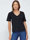 Vero Moda 10270981 Γυναικείο T-shirt με V Λαιμόκοψη Μαύρο