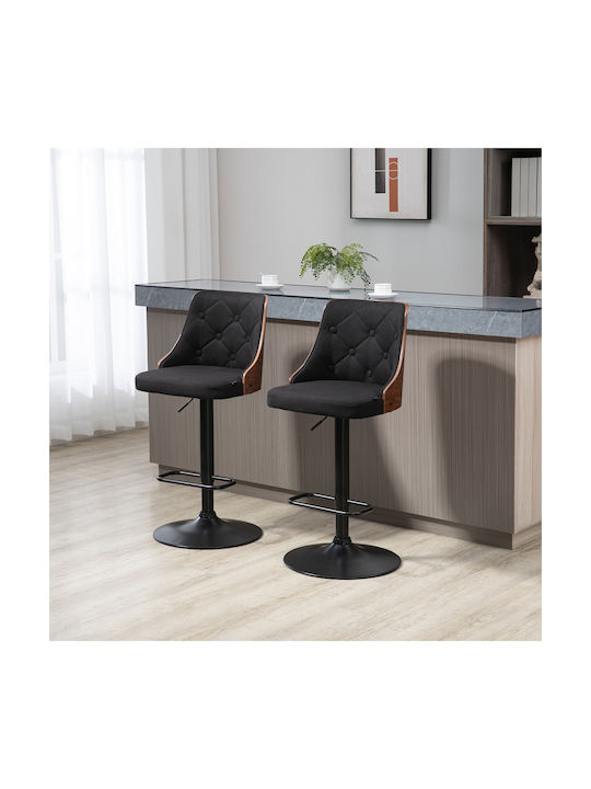 Hocker Bar mit Rückenlehne & Höhenverstellbar Black / Walnut 2Stück 47.5x50x93.5cm