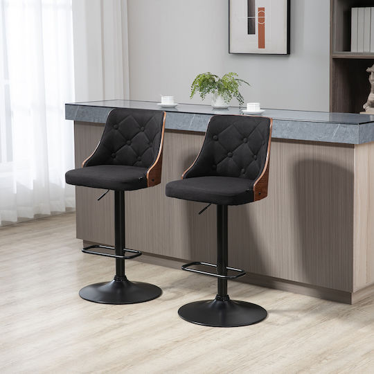 Hocker Bar mit Rückenlehne & Höhenverstellbar Black / Walnut 2Stück 47.5x50x93.5cm