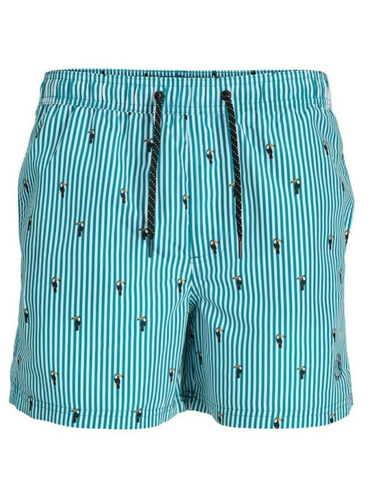 Jack & Jones Мъжки Бански Плувни Шорти Син Деним На Райета