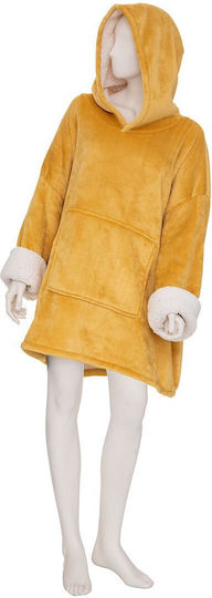 A-S Hoodie Pătură Polar Fleece Cu Mâneci 85x118cm Ocru