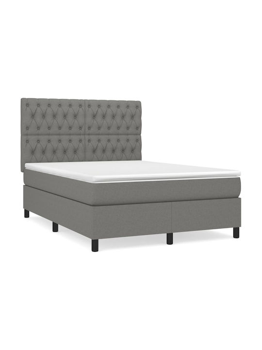Κρεβάτι Διπλό Επενδυμένο με Ύφασμα Σκούρο Γκρι με Στρώμα & Τάβλες για Στρώμα 140x190cm