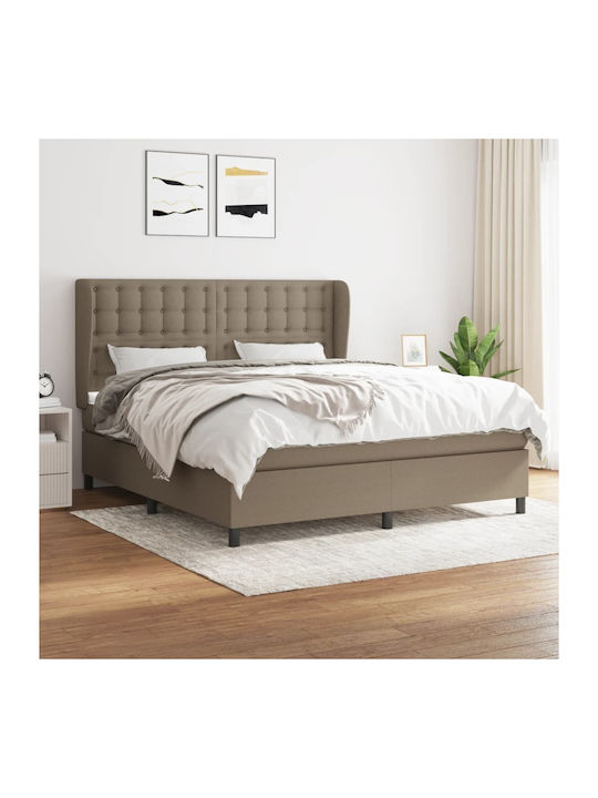 Bed Queen Upholstered with Fabric Taupe with Sl...