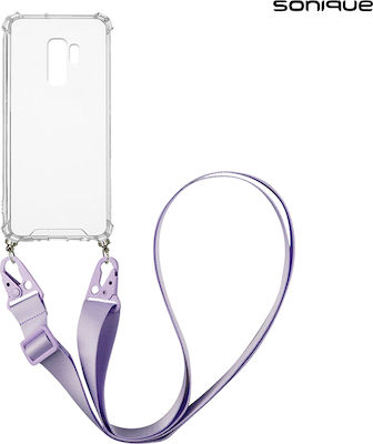 Sonique Strap Armor Silicone Back Cover with Strap Transparent / Lilac (Galaxy S9+)