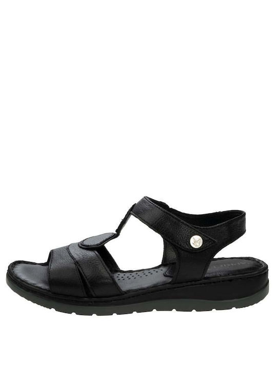 Caprice Leather Women's Sandals with Ankle Strap Black