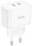Hoco Ladegerät ohne Kabel mit 2 USB-C Anschlüsse 35W Stromlieferung Weißs (N29 Triumph)