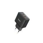 Hoco Ladegerät ohne Kabel mit 2 USB-C Anschlüsse 35W Stromlieferung Schwarzs (N29)