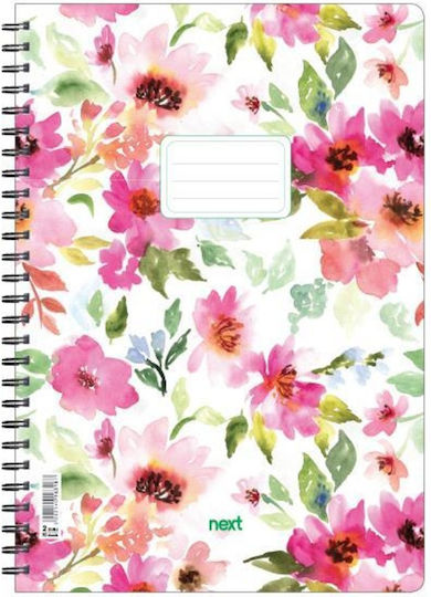 Next Spiral Notebook Ruled B5 70 Sheets 2 Subjects Trends Flowers Pink 1pcs