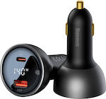 Baseus Car Charger Black Total Intensity 5A Fast Charging with Ports: 1xUSB 1xType-C and Battery Voltmeter