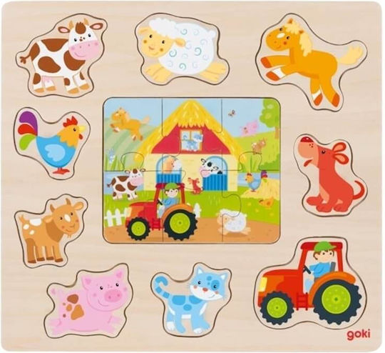 Wooden Kids Peg Puzzle Farm Animals for 2+ years+ Years 15pcs Goki