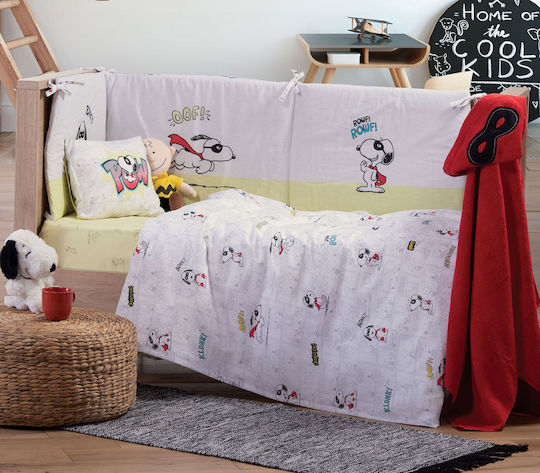 Nef-Nef Homeware Snoopy Baby Sheets Set Crib Cotton White 120x170cm 3pcs