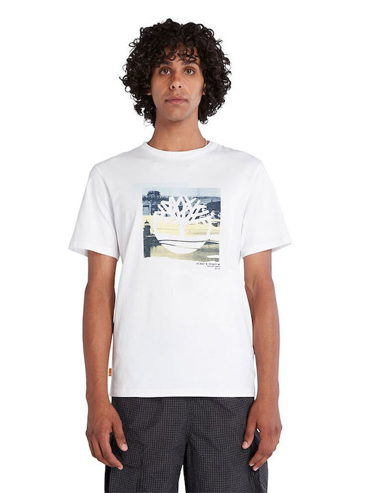 Timberland Ανδρικό T-shirt Λευκό με Στάμπα